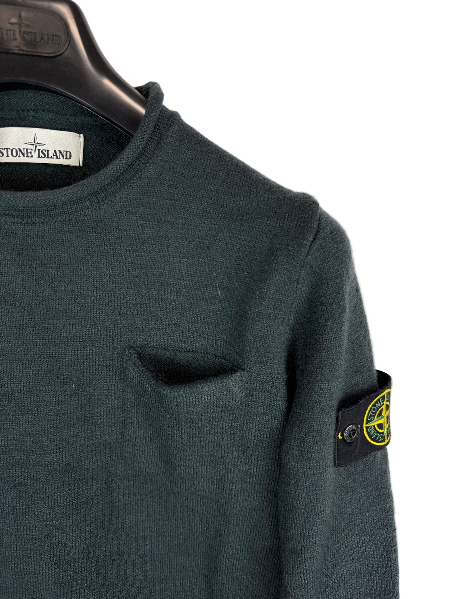 Maglione verde petrolio con taschino in lana Stone Island - Taglia S