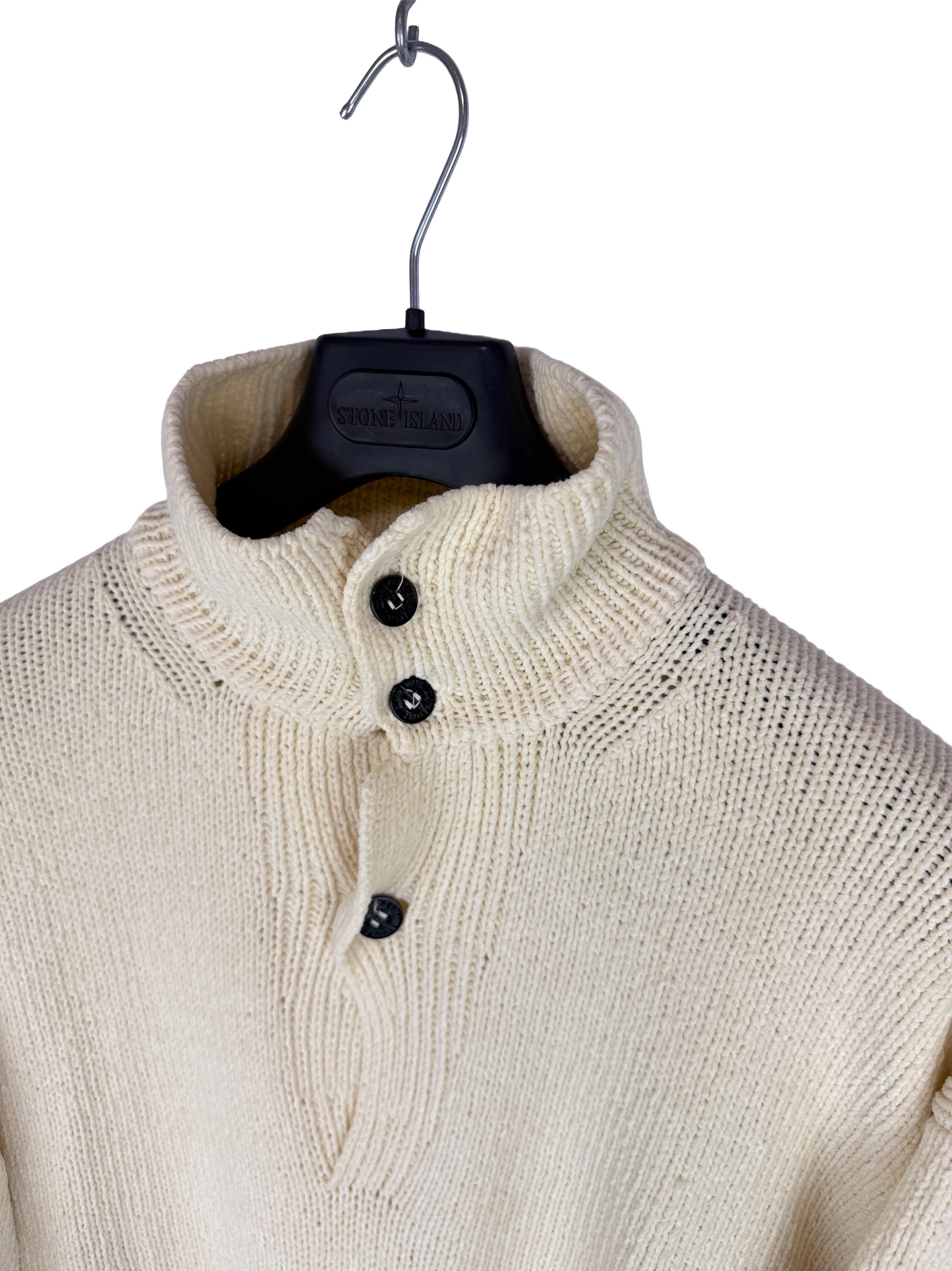 Maglione bianco-panna Vintage con Green Edge Badge Stone Island - Taglia L