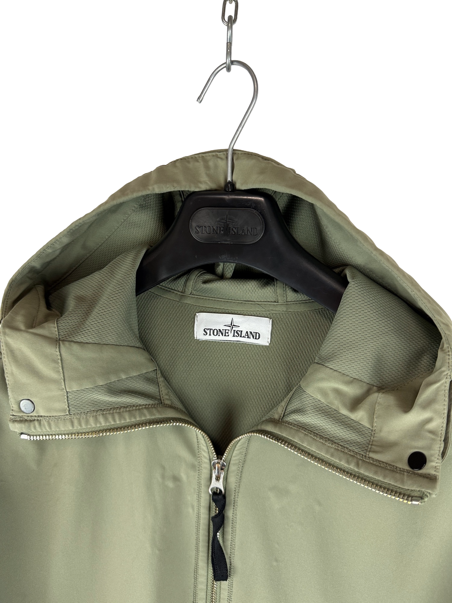 Giacca Light Soft Shell-R verde con zip e cappuccio Stone Island - Taglia M