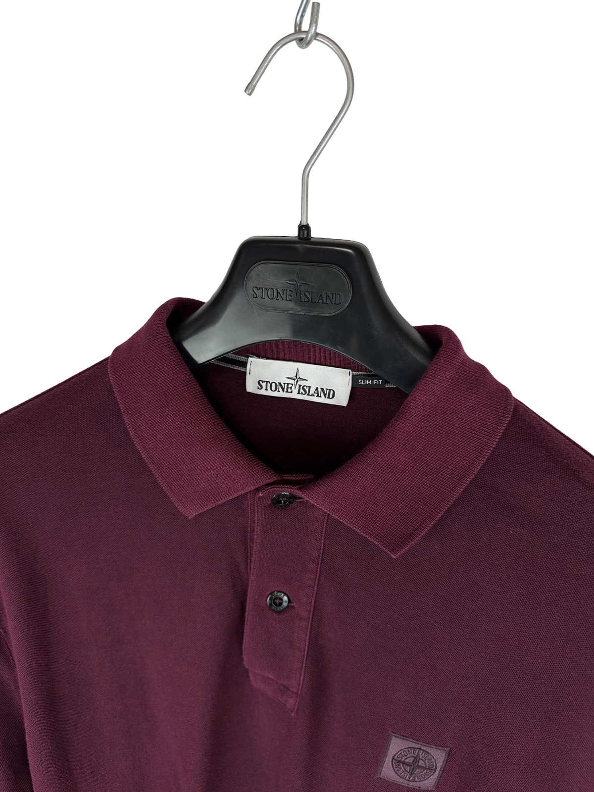 Burgundy long-sleeve Stone Island Polo Shirt - Size XL