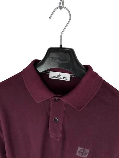 Burgundy long-sleeve Stone Island Polo Shirt - Size XL