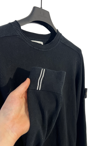 Maglione nero con strisce sui polsini Stone Island - Taglia M