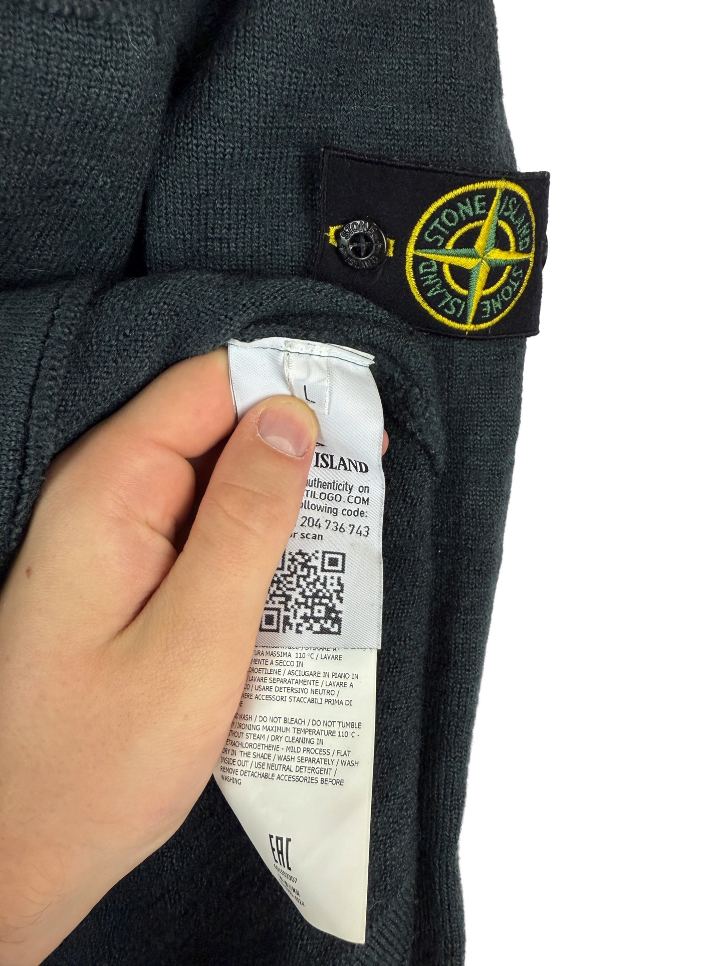 Maglione verde petrolio con taschino in lana Stone Island - Taglia S