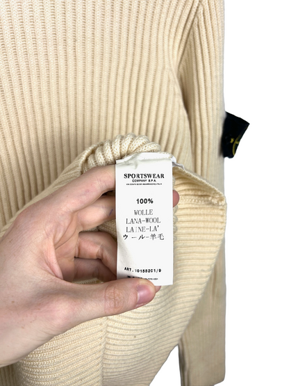 Maglione dolcevita avorio in lana a coste Vintage Stone Island - Taglia M