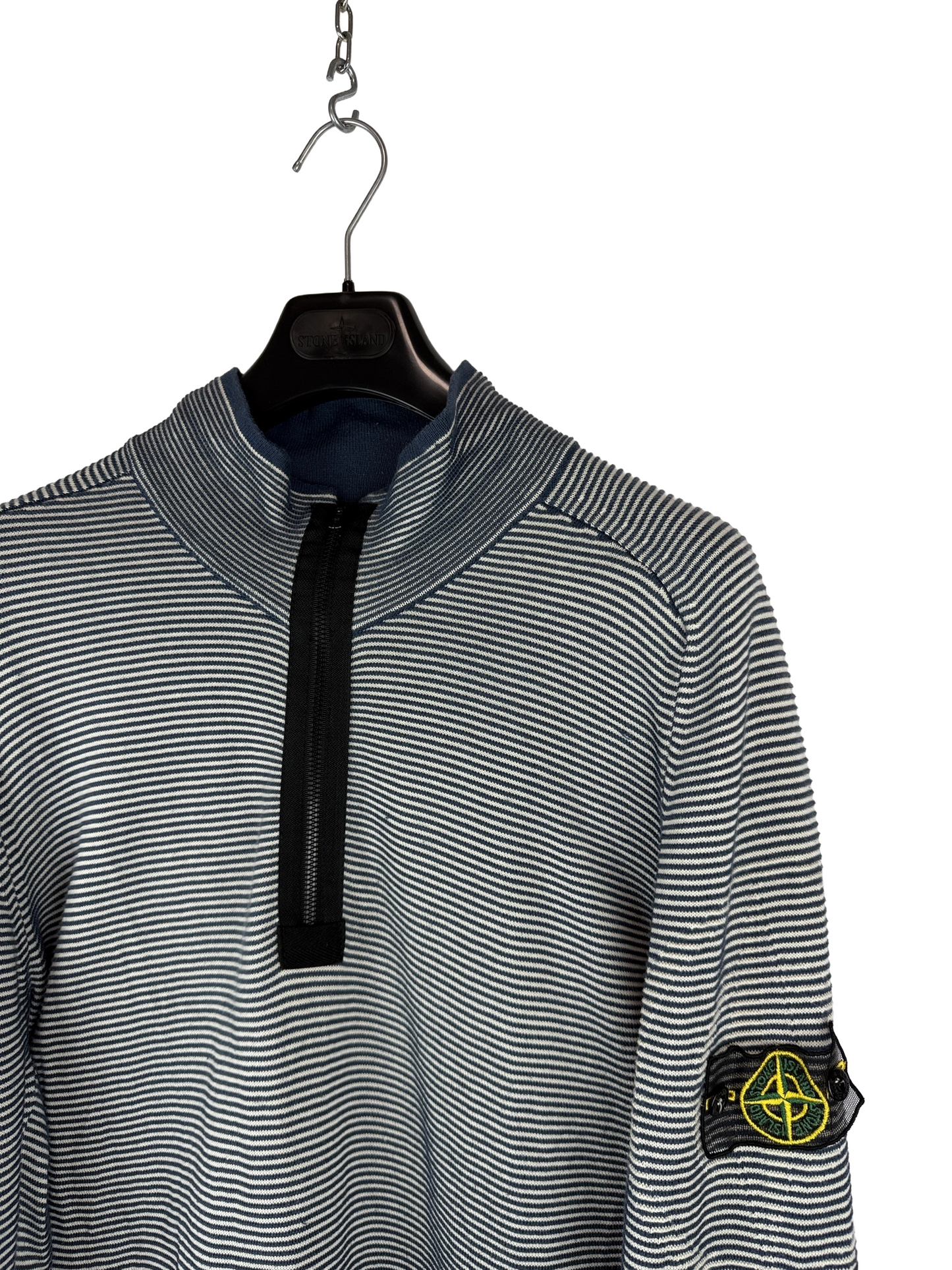 Maglione a righe a mezza zip con Mesh Badge Stone Island - Taglia L