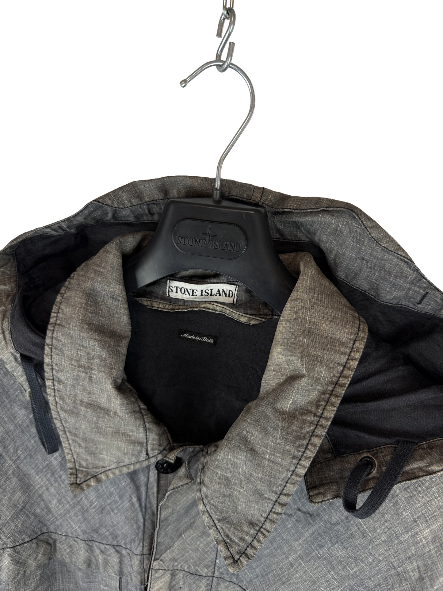 Giacca Vintage grigia in lino con chiusura a bottoni Stone Island - Taglia XL