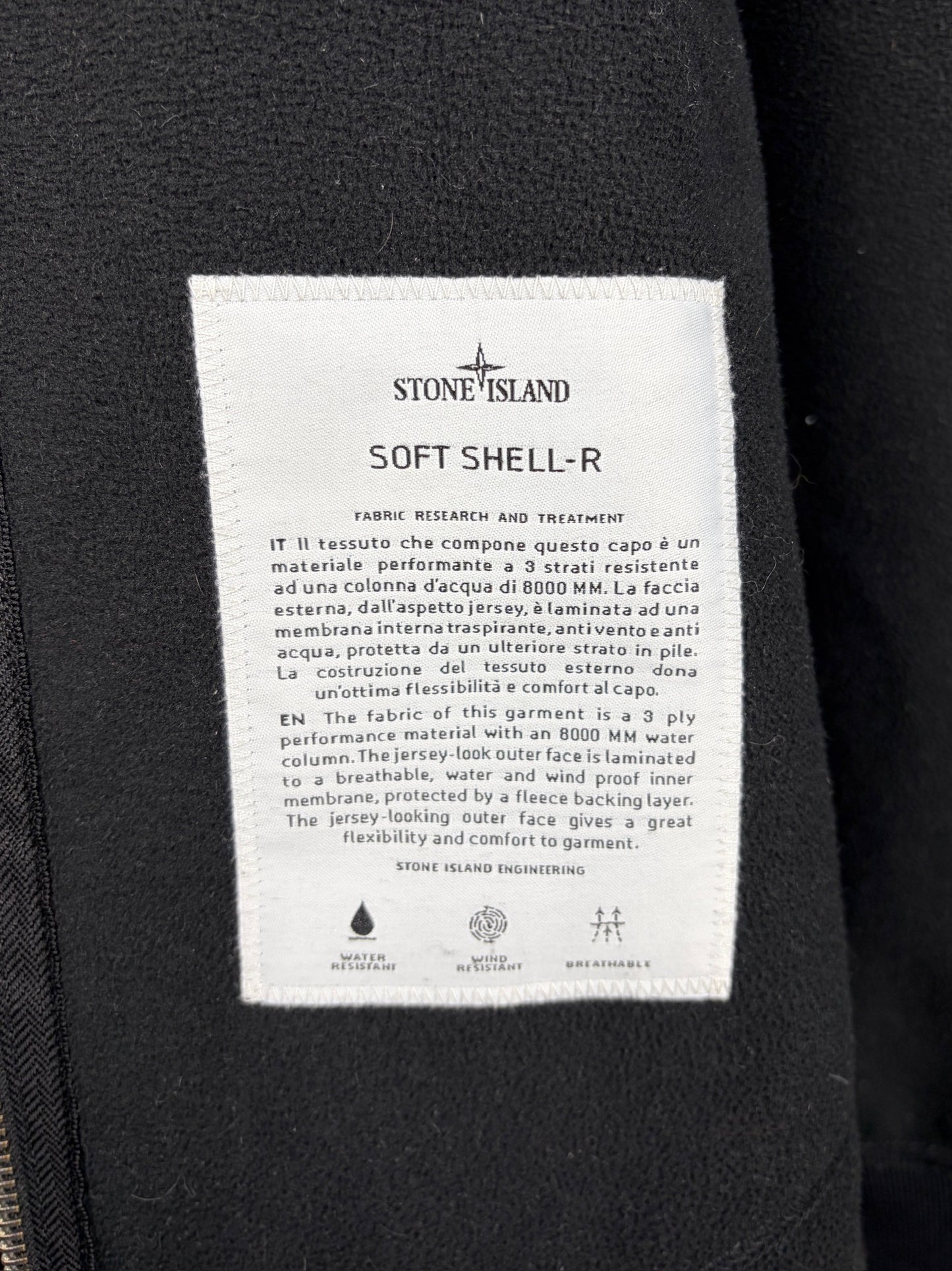 Giacca Soft Shell-R nero con zip e cappuccio Stone Island - Taglia XL